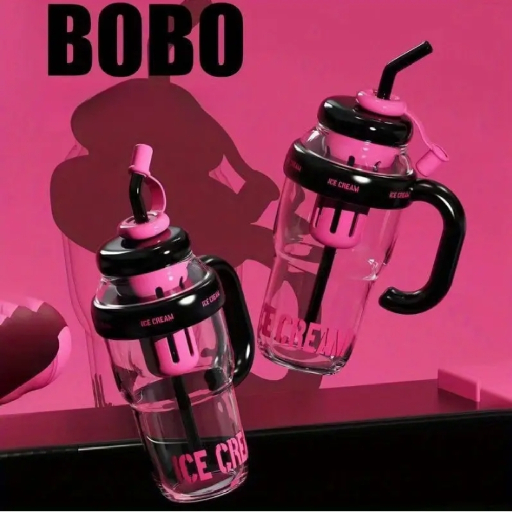 Pink and Black Ice Cream Tumbler with Straw With Fruit Infuser 44 oz